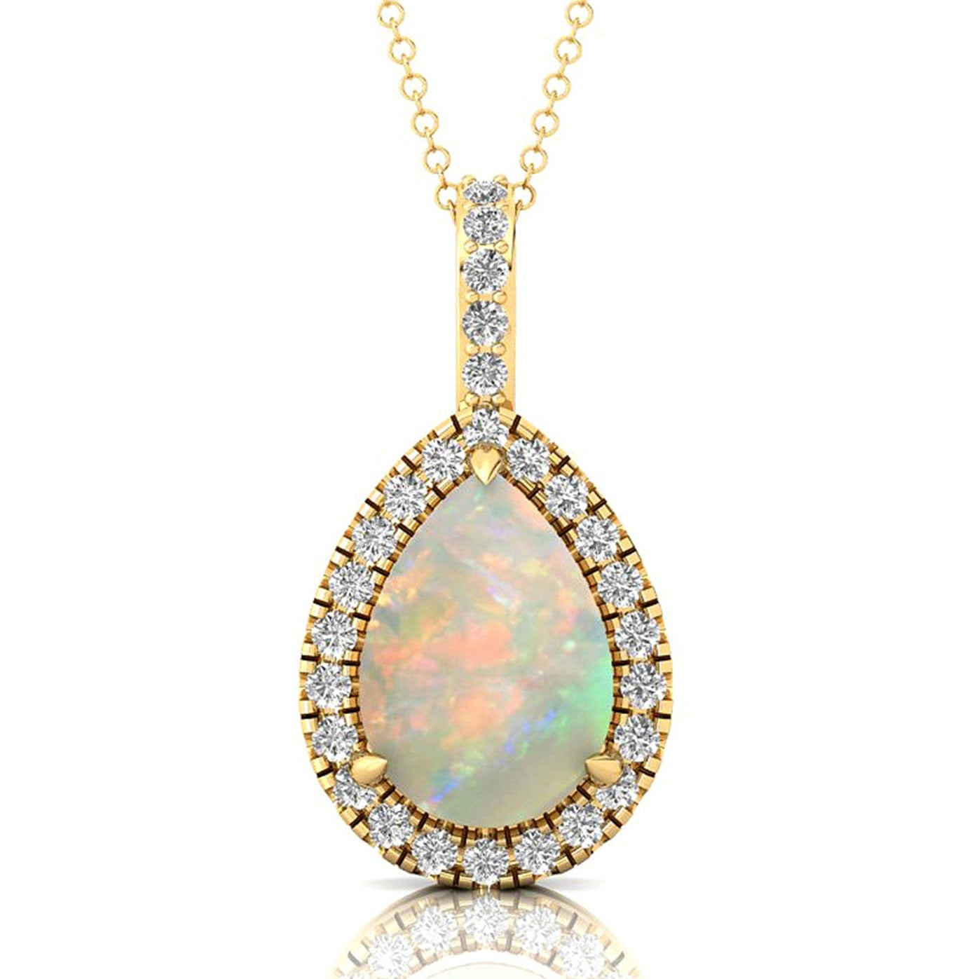 Opal Teardrop Pendant with Diamond Halo - GeumJewels