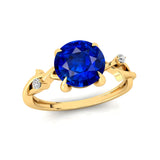 Criss Cross Nature Inspired Diamond Ring with Round Blue Sapphire - GeumJewels