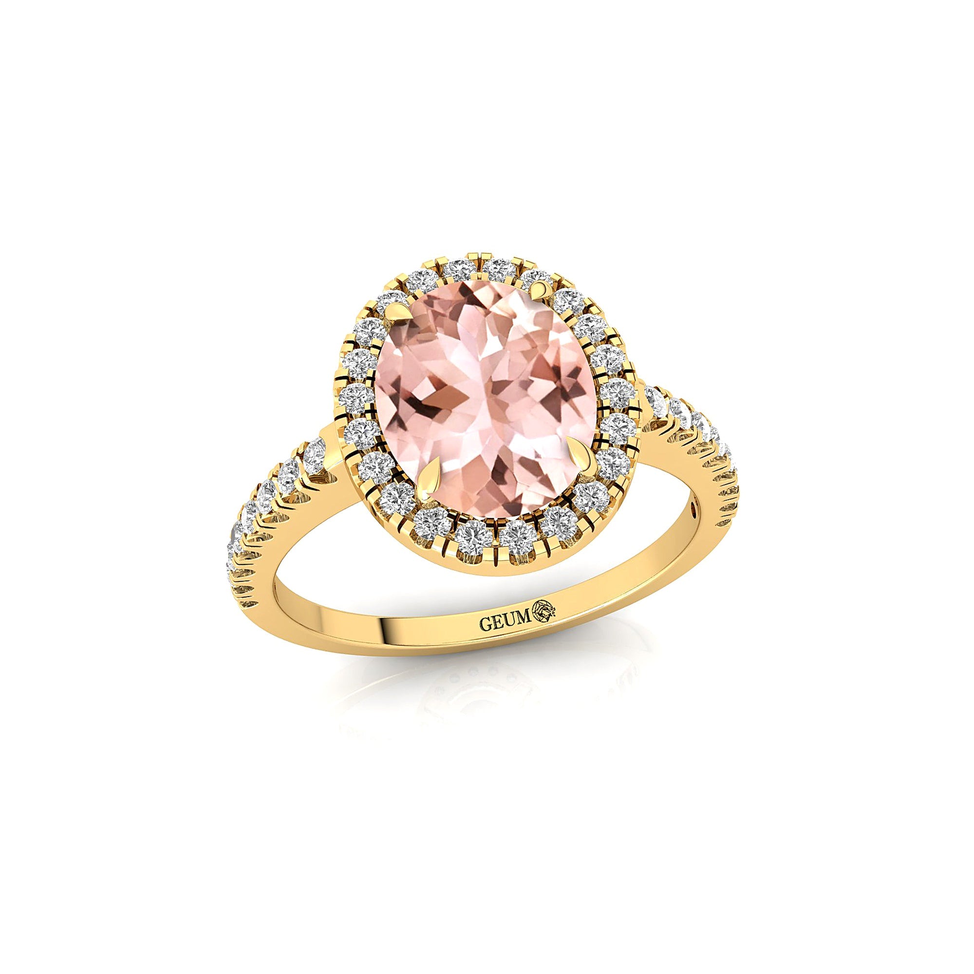 Oval Solitaire Morganite Halo Diamond Engagement Ring - GeumJewels