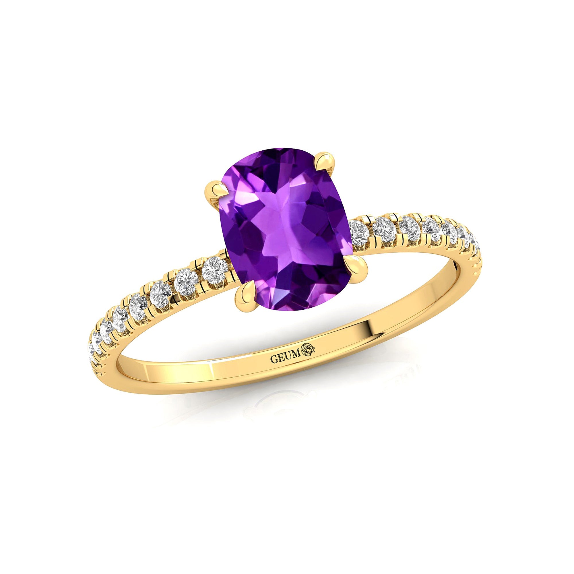 Long Cushion Amethyst Thin Diamond Promise Ring - GeumJewels