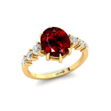 Oval Cut Garnet with Graduated Diamonds Ring - GeumJewels