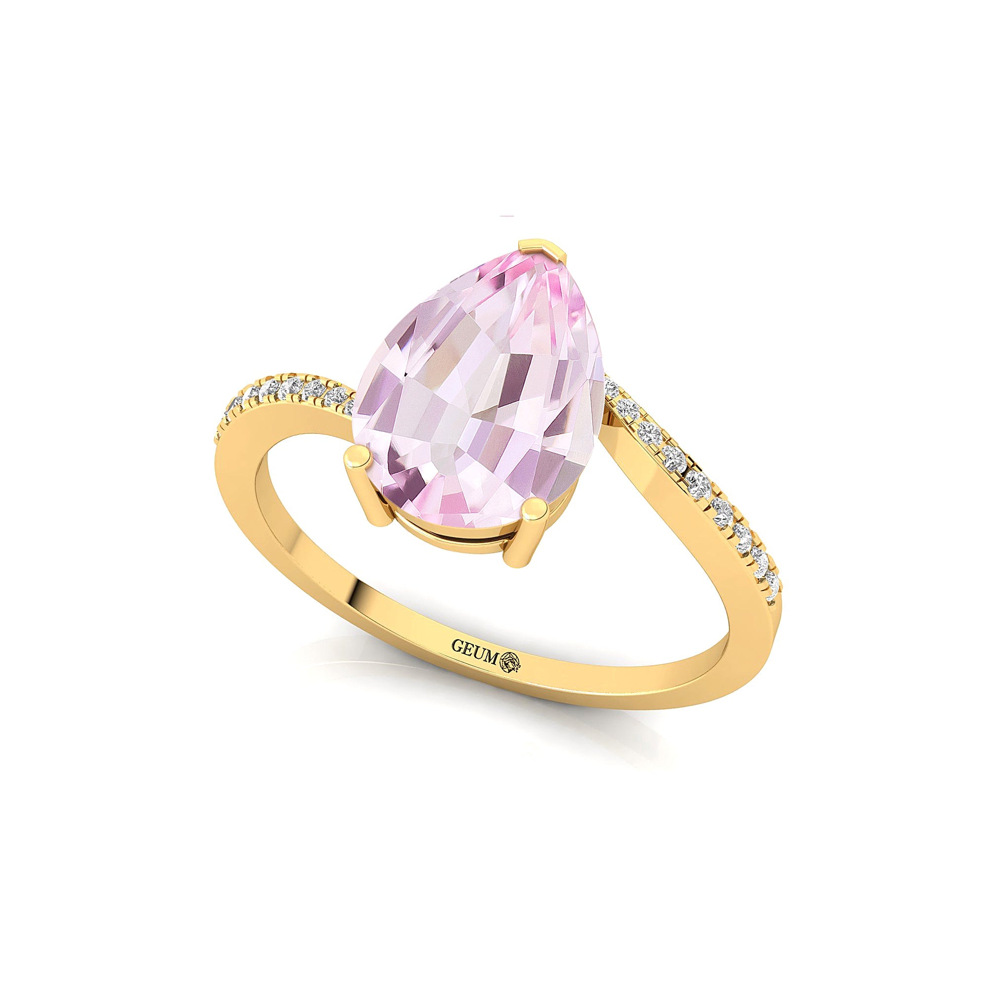 Twisted Up Down Band Pear Shaped Morganite Ring with Accent Diamonds - GeumJewels