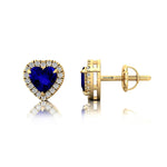 Heart Shaped Tanzanite Halo Diamond Stud Earrings - GeumJewels