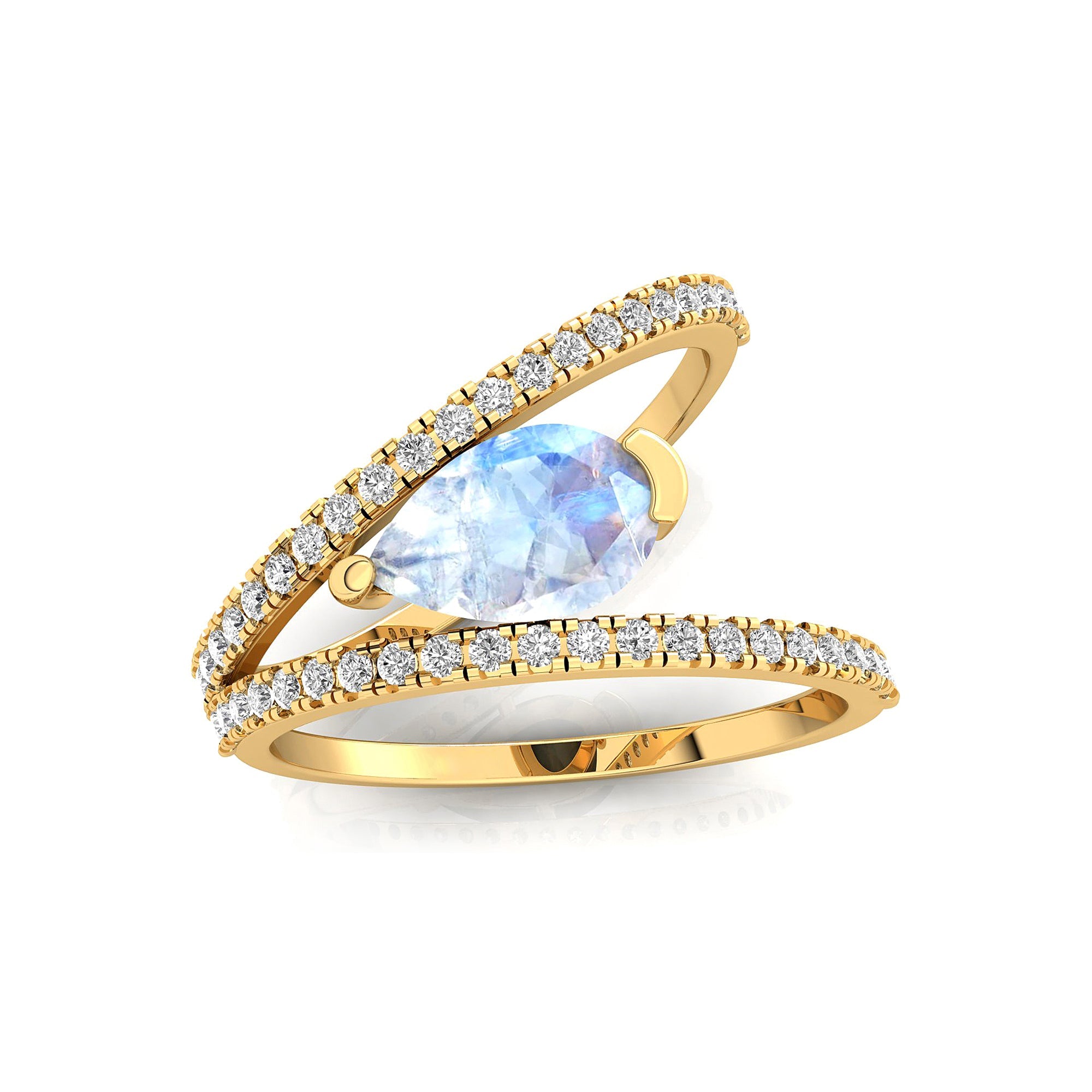 Fashionable V Shaped Diamond Ring with Pear Cut Moonstone - GeumJewels