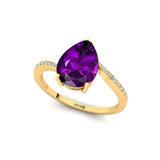 Twisted Up Down Band Pear Shaped Amethyst Ring with Accent Diamonds - GeumJewels