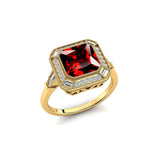 Vintage Style Square Cut Garnet Diamond Ring - GeumJewels