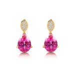 Illussion Set Diamond Earrings with Pear Cut Pink Sapphire - GeumJewels