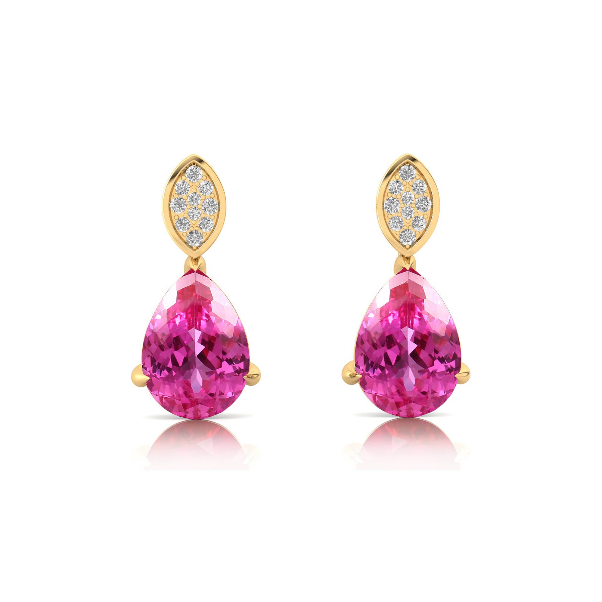 Illussion Set Diamond Earrings with Pear Cut Pink Sapphire - GeumJewels