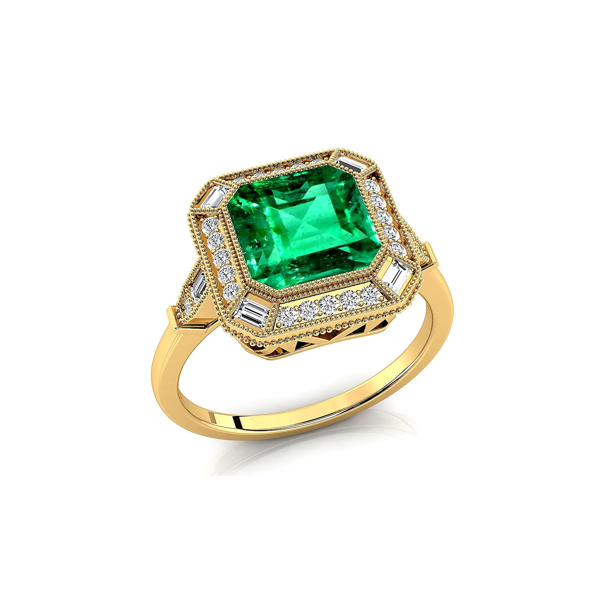 Vintage Style Square Cut Emerald Diamond Ring - GeumJewels
