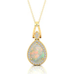 Classic Teardrop Shaped Opal Halo Diamond Dangle Pendant - GeumJewels