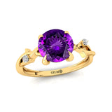 Criss Cross Nature Inspired Diamond Ring  with Round Amethyst - GeumJewels