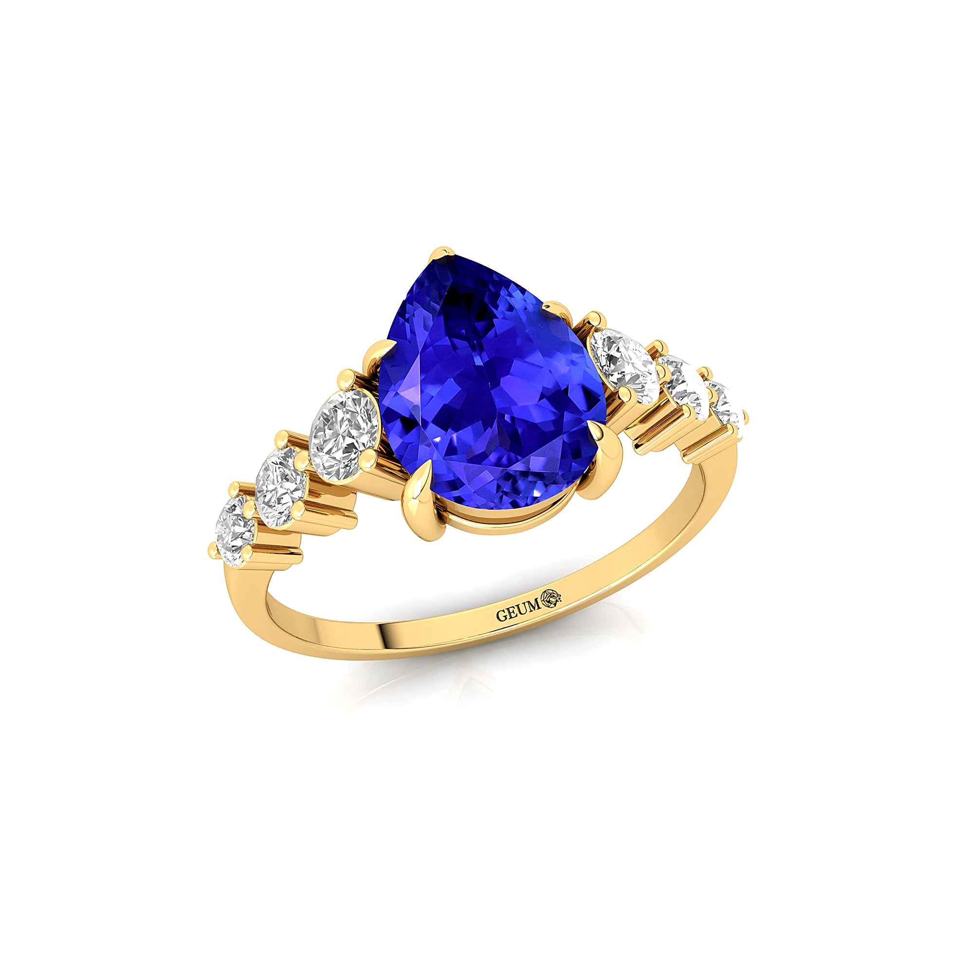 Pear Cut Tanzanite with Graduated Diamonds Ring - GeumJewels