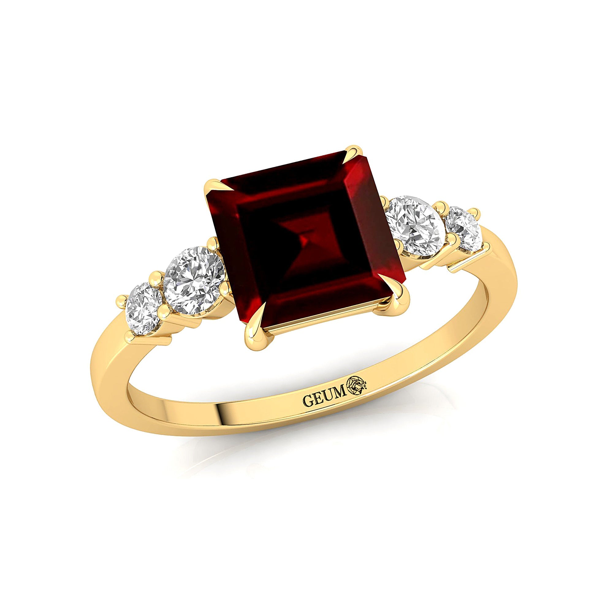 Princess Cut Garnet Graduating Accent Diamond Ring - GeumJewels