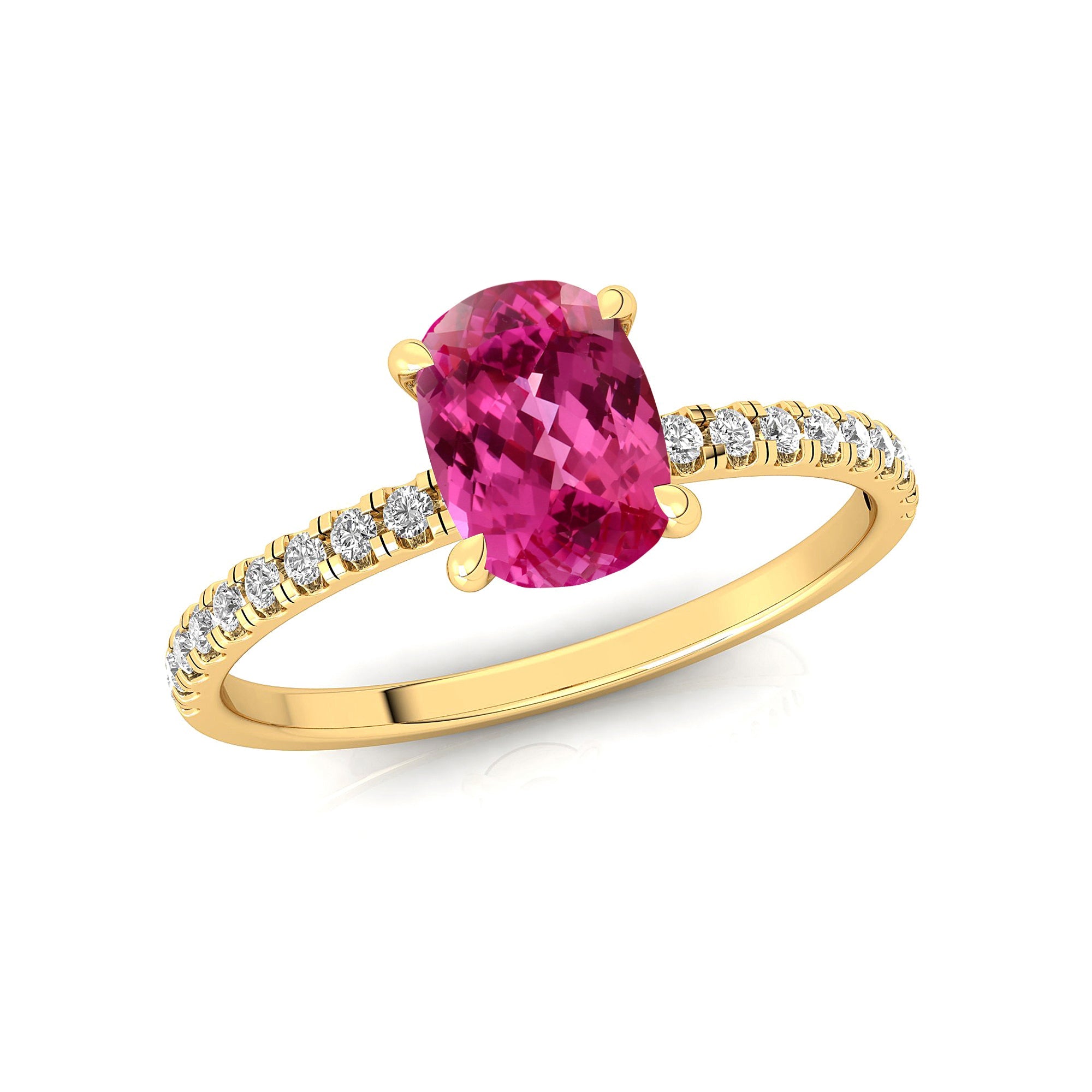 Long Cushion Pink Sapphire Thin Diamond Promise Ring - GeumJewels