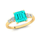 Princess Cut Paraiba Tourmaline Graduating Accent Diamond Ring - GeumJewels