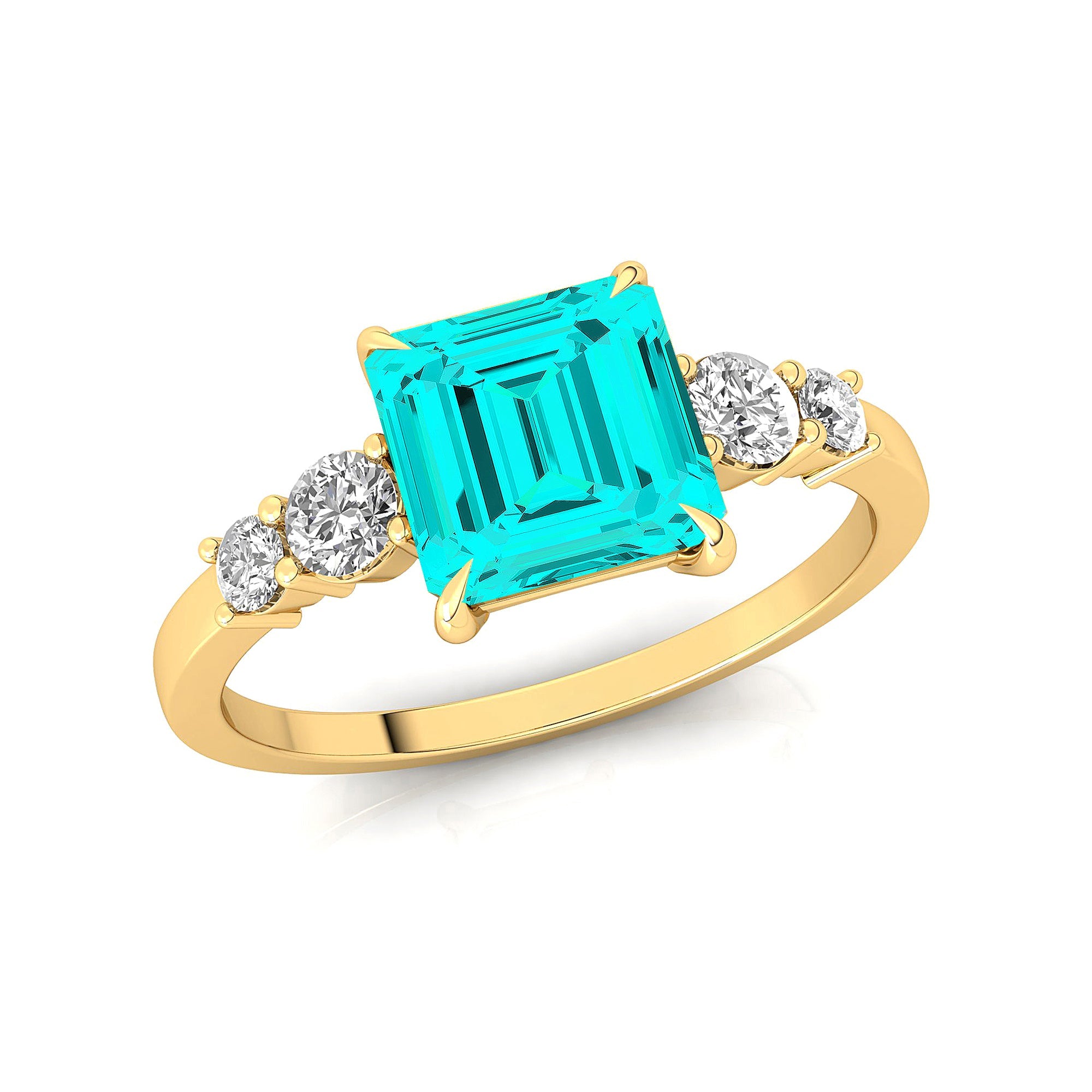 Princess Cut Paraiba Tourmaline Graduating Accent Diamond Ring - GeumJewels