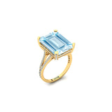 Emerald Cut Aquamarine Split Shank Engagement Ring with Diamonds - GeumJewels