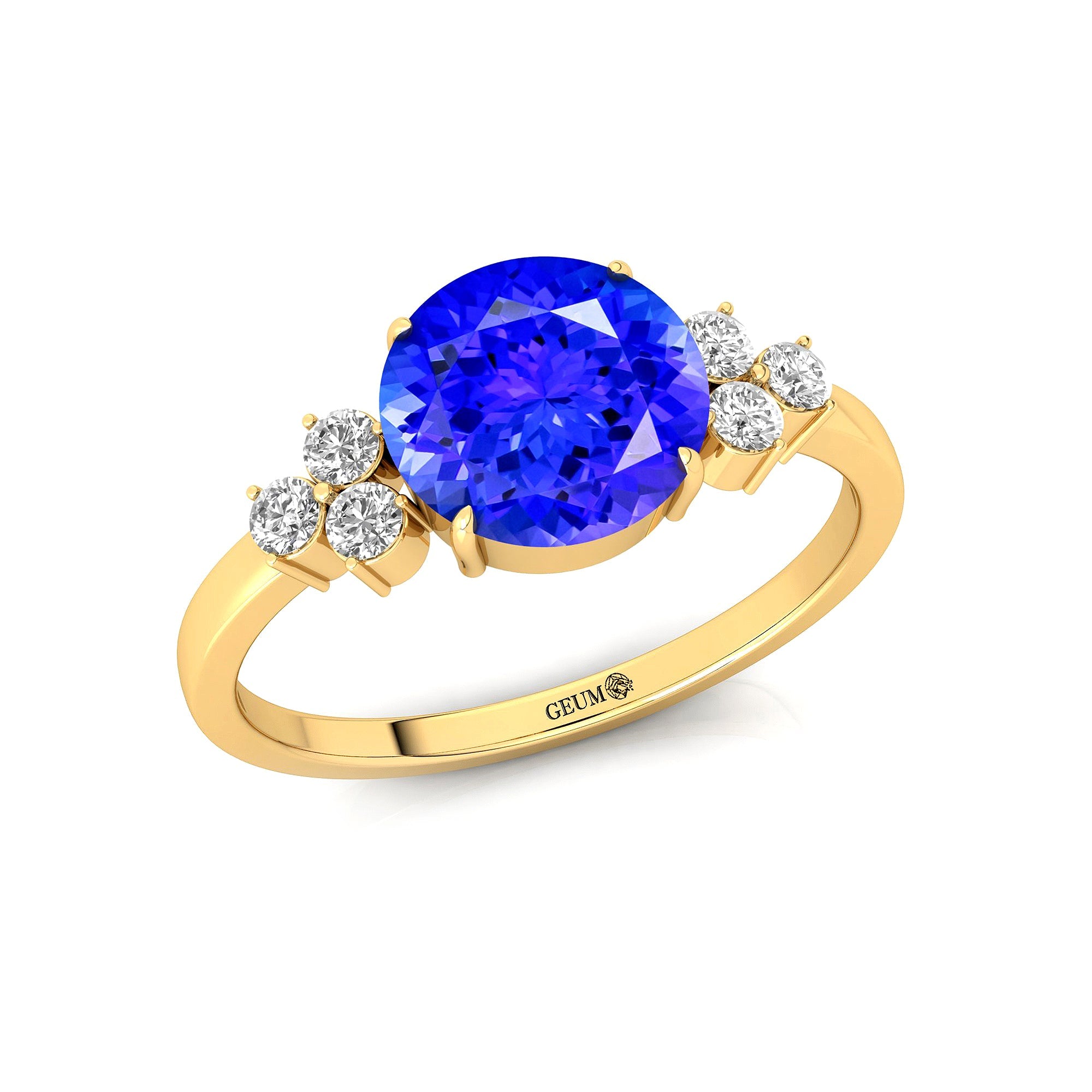Trio Diamond Engagement Ring with Round Solitaire Tanzanite - GeumJewels
