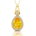 Classic Teardrop Shaped Yellow Sapphire Halo Diamond Dangle Pendant - GeumJewels