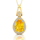 Classic Teardrop Shaped Yellow Sapphire Halo Diamond Dangle Pendant - GeumJewels
