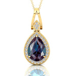 Classic Teardrop Shaped Alexandrite Halo Diamond Dangle Pendant - GeumJewels