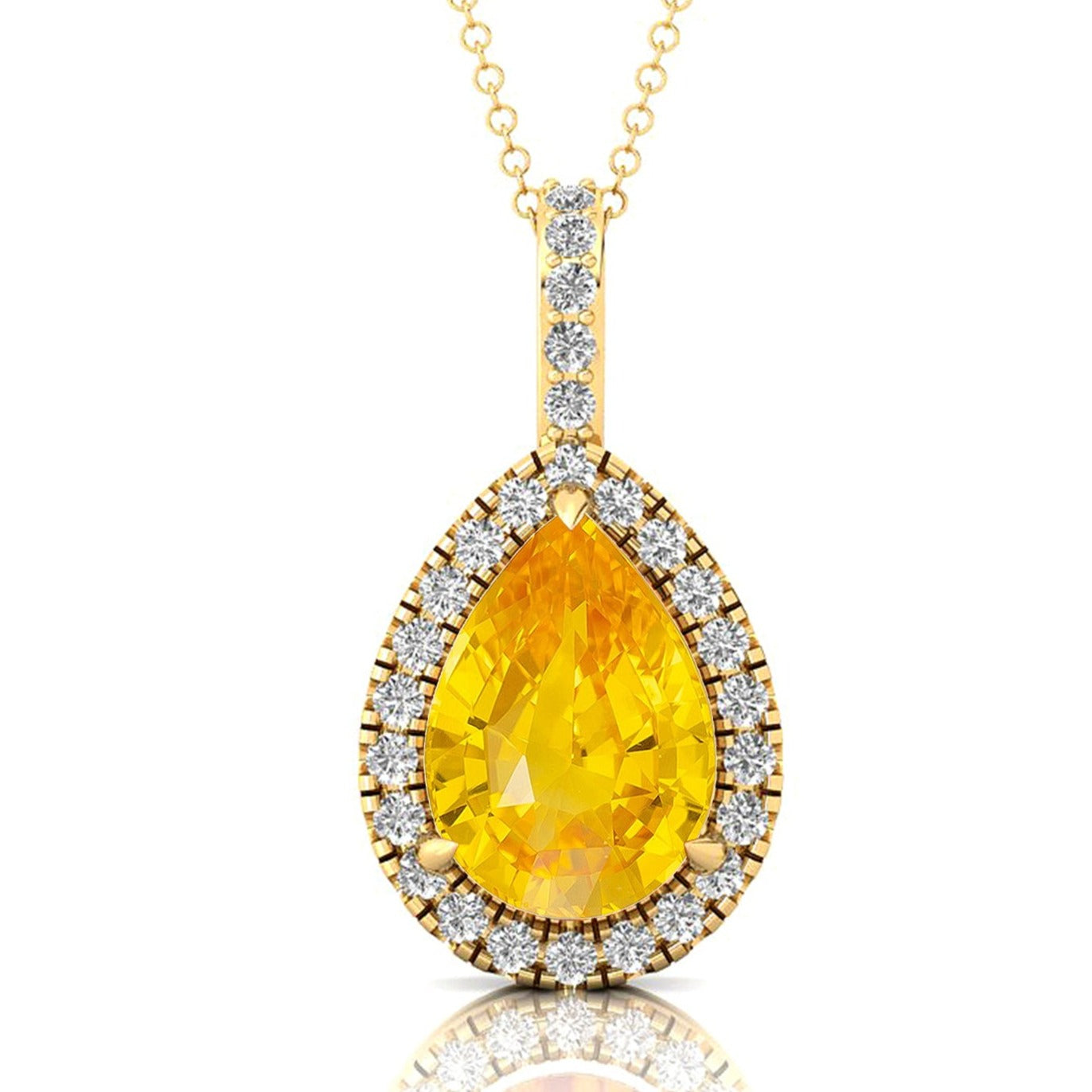 Yellow Sapphire Teardrop Pendant with Diamond Halo - GeumJewels