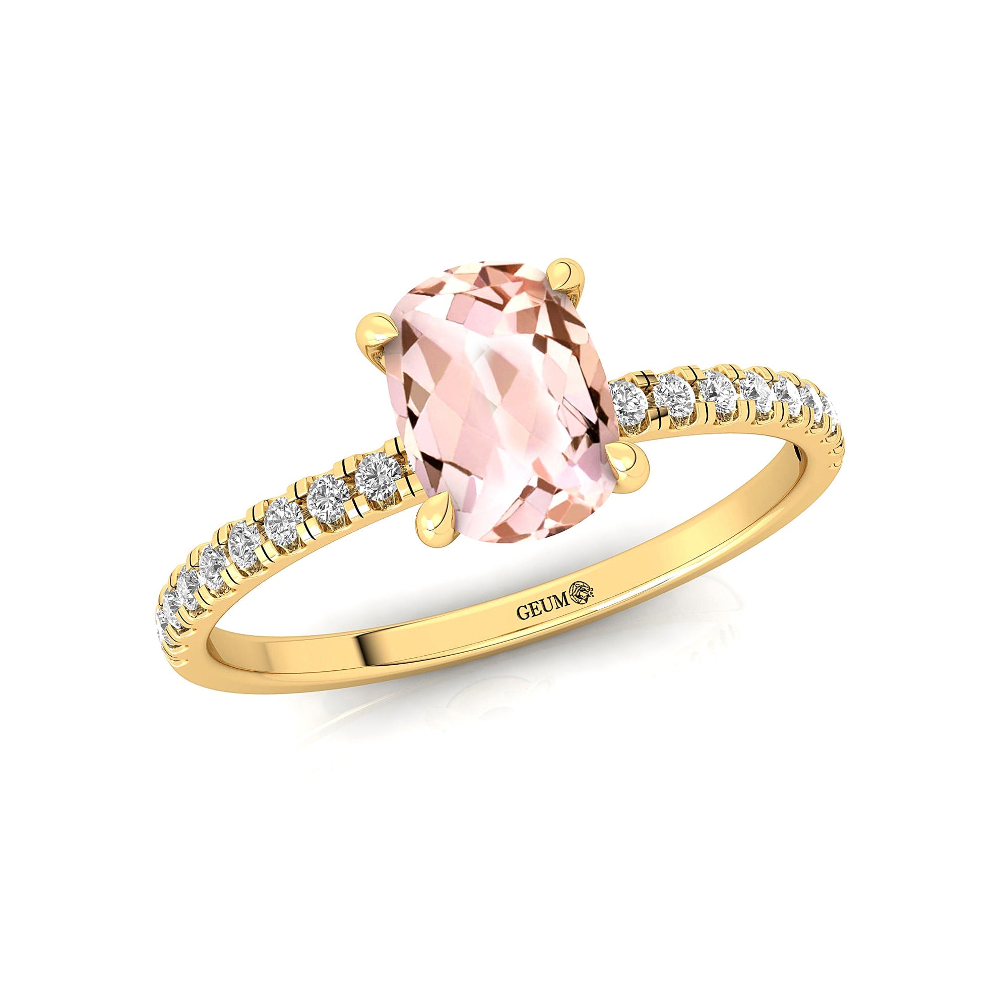 Long Cushion Morganite Thin Diamond Promise Ring - GeumJewels