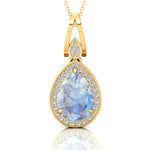 Classic Teardrop Shaped Moonstone Halo Diamond Dangle Pendant - GeumJewels