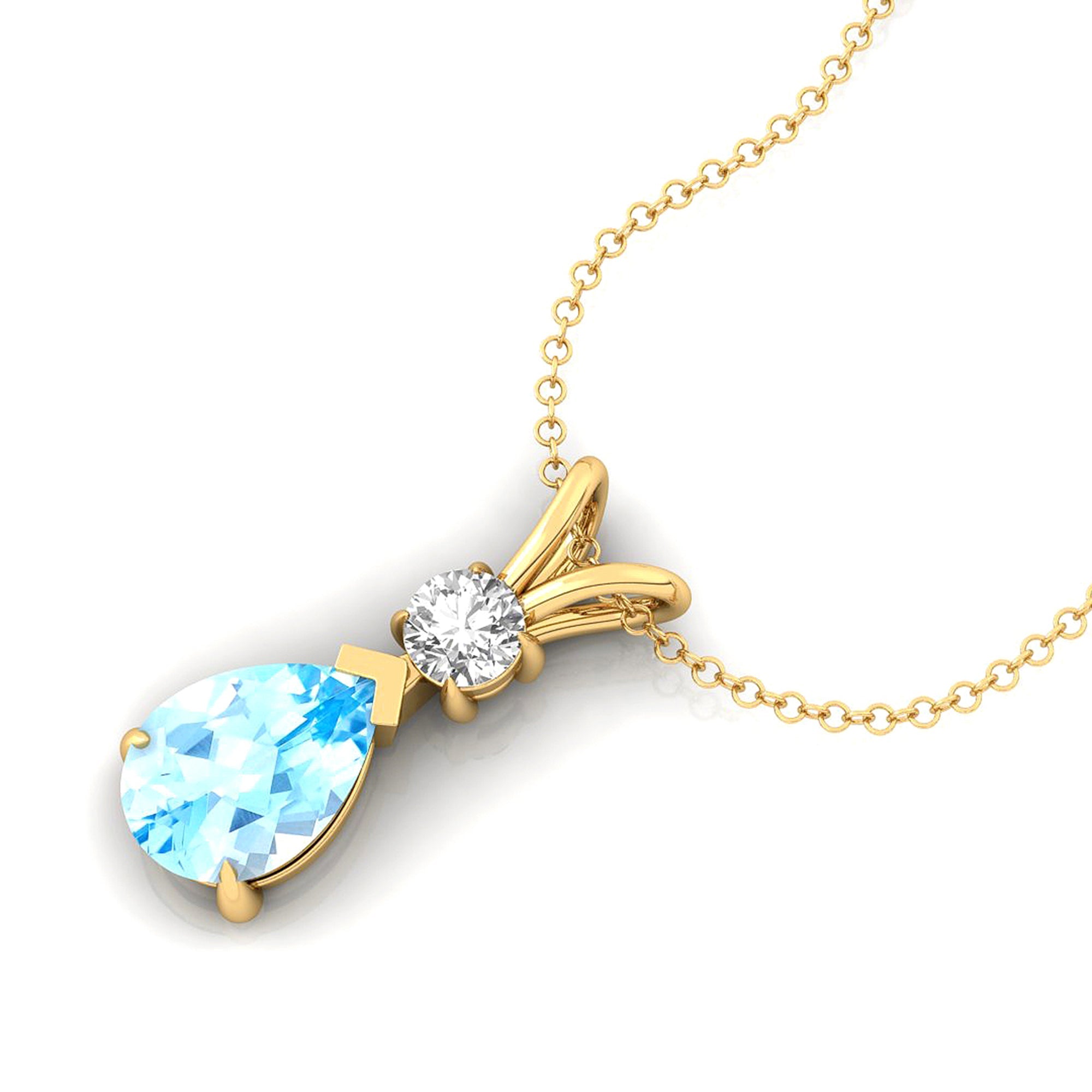 Aquamarine Teardrop Pendant with Solitaire Diamond - GeumJewels
