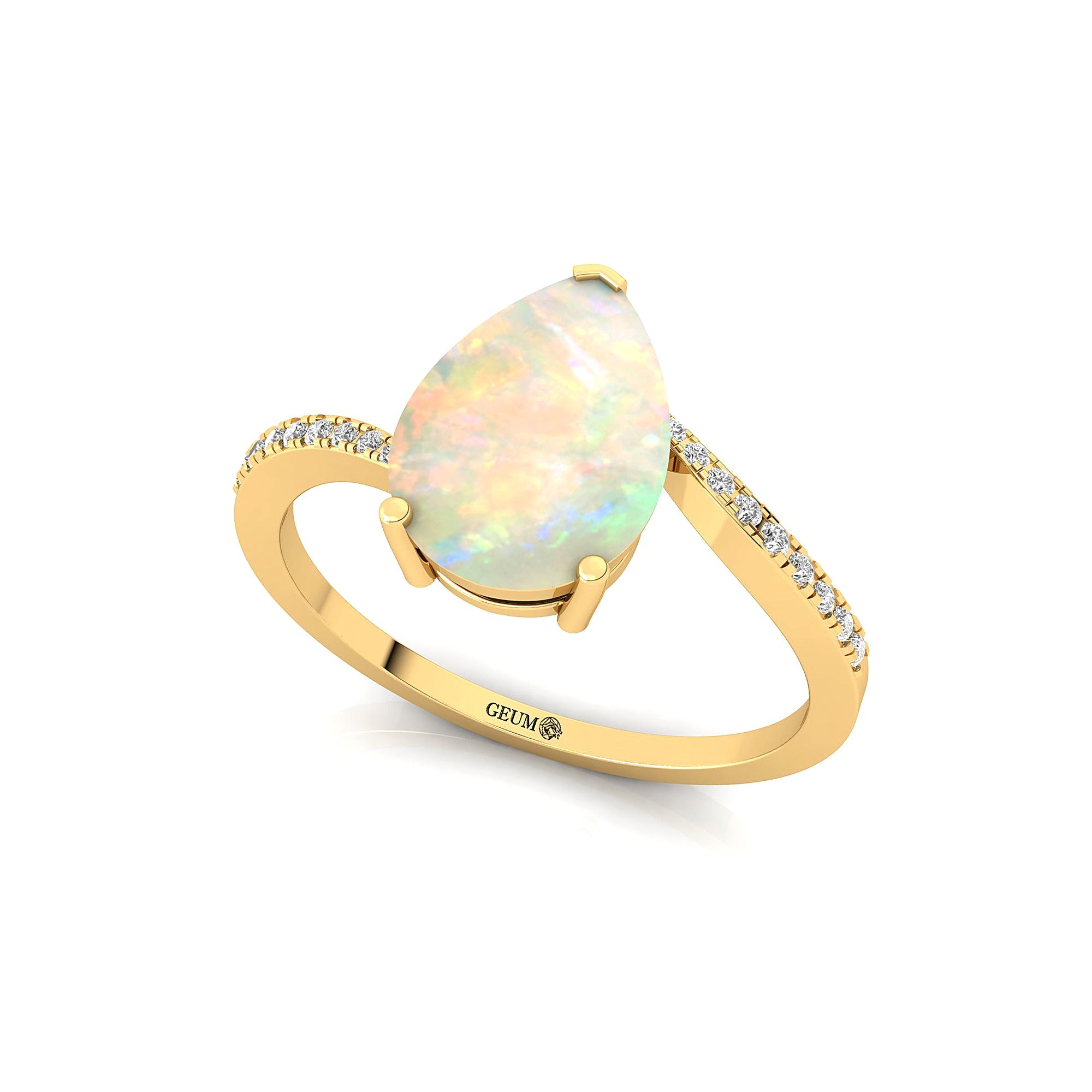 Twisted Up Down Band Pear Shaped Opal Ring with Accent Diamonds - GeumJewels