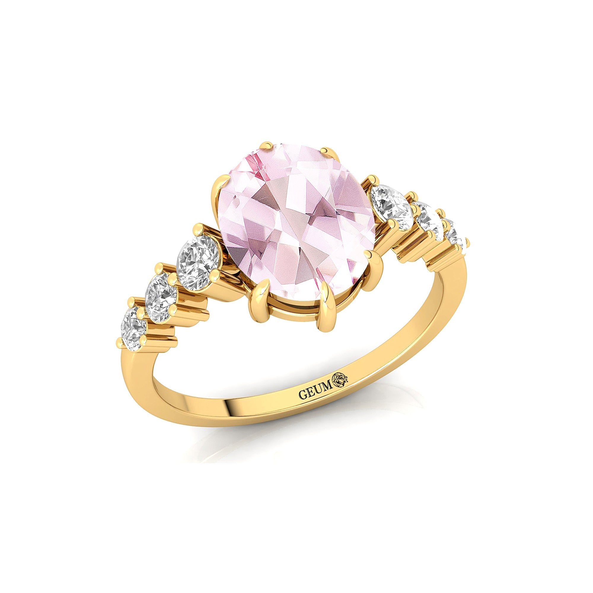Oval Cut Morganite with Graduated Diamonds Ring - GeumJewels