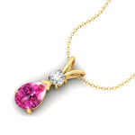 Pink Sapphire Teardrop Pendant with Solitaire Diamond - GeumJewels