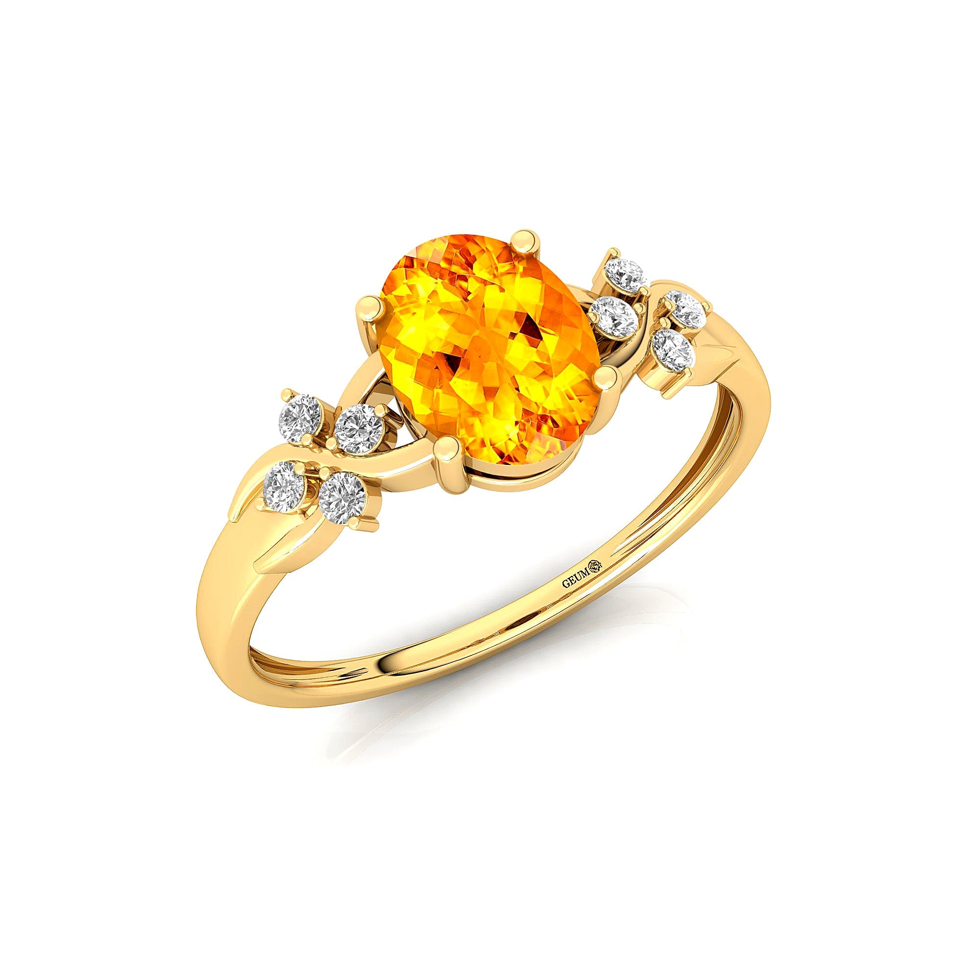 Criss Cross Diamond Ring with Oval Cut Citrine - GeumJewels