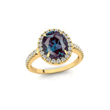 Oval Solitaire Alexandrite Halo Diamond Engagement Ring - GeumJewels