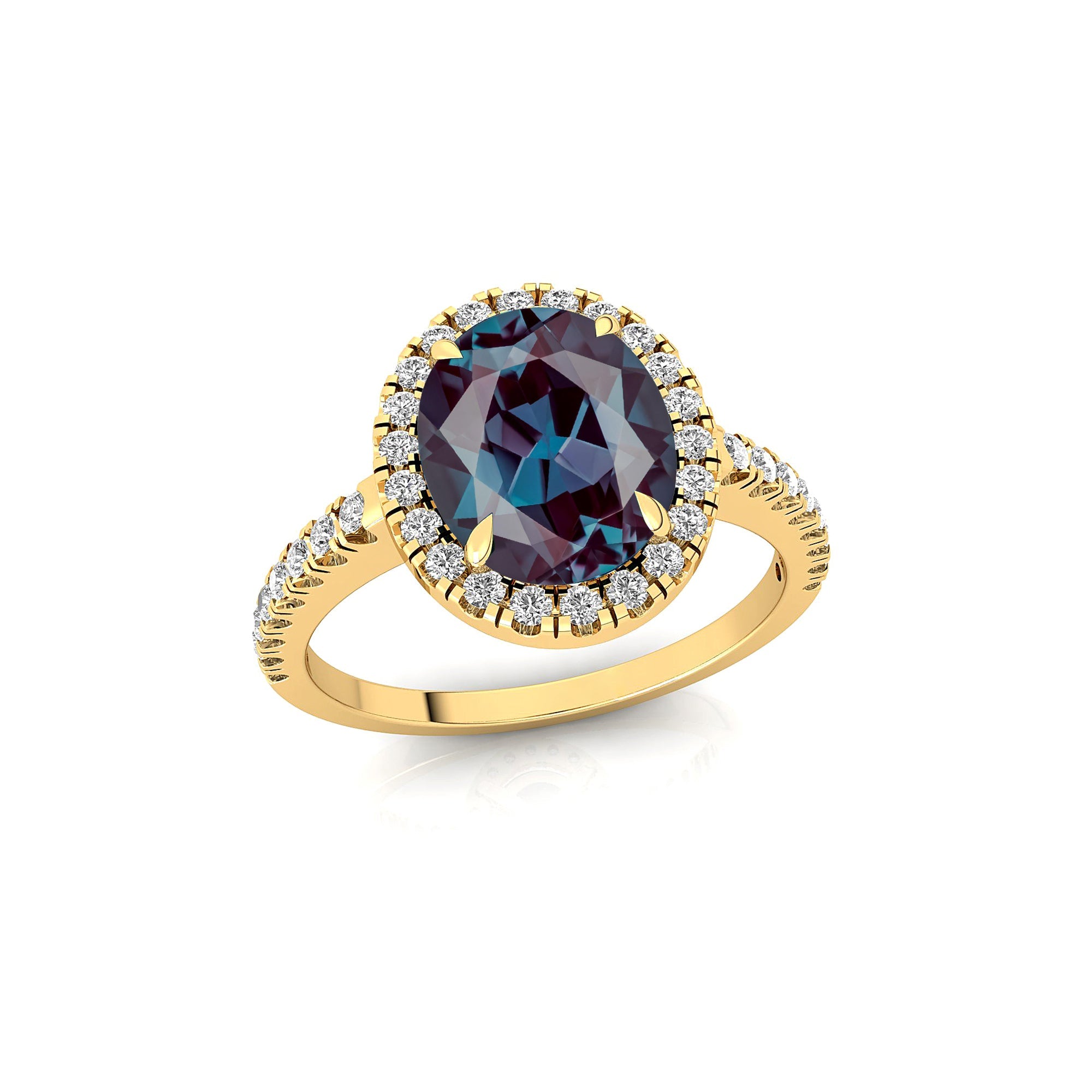 Oval Solitaire Alexandrite Halo Diamond Engagement Ring - GeumJewels