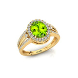 Solitaire Oval Peridot Split Shank Diamond Engagement Ring - GeumJewels