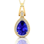 Classic Teardrop Shaped Tanzanite Halo Diamond Dangle Pendant - GeumJewels