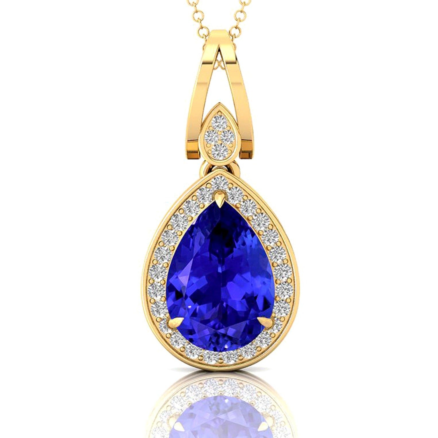 Classic Teardrop Shaped Tanzanite Halo Diamond Dangle Pendant - GeumJewels
