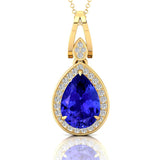 Classic Teardrop Shaped Tanzanite Halo Diamond Dangle Pendant - GeumJewels