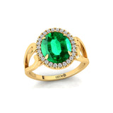 Vintage Love Inspired Oval Emerald Halo Diamond Engagement Ring - GeumJewels