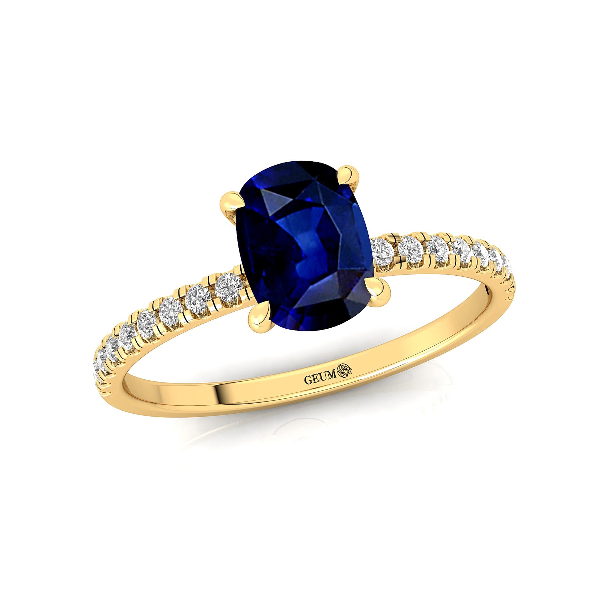 Long Cushion Blue Sapphire Thin Diamond Promise Ring - GeumJewels