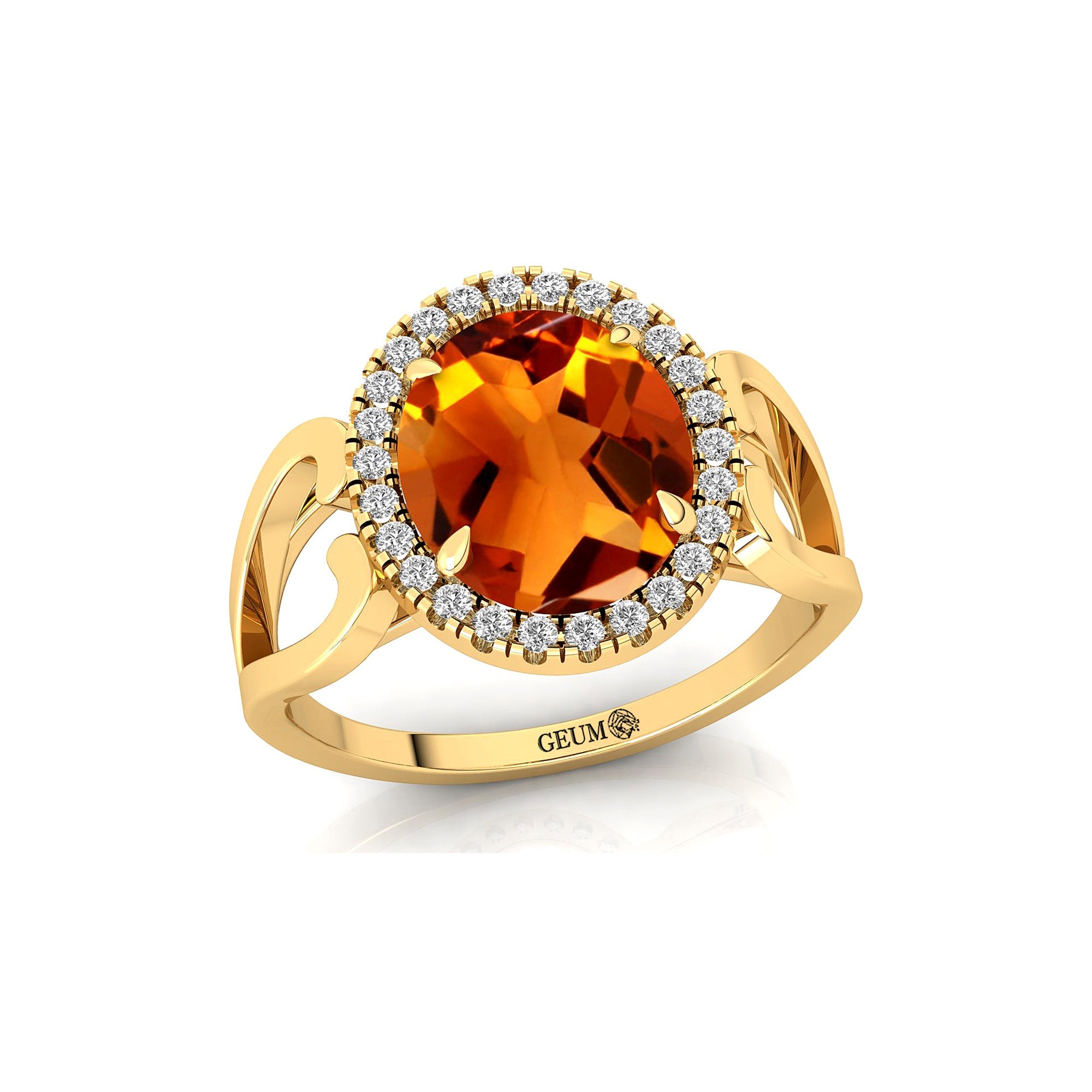Vintage Love Inspired Oval Citrine Halo Diamond Engagement Ring - GeumJewels