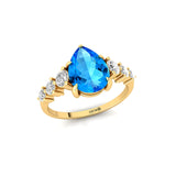 Pear Cut Swiss Blue Topaz with Graduated Diamonds Ring - GeumJewels