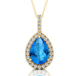 Swiss Blue Topaz Teardrop Pendant with Diamond Halo - GeumJewels