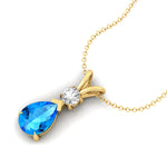 Swiss Blue Topaz Teardrop Pendant with Solitaire Diamond - GeumJewels