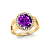 Vintage Love Inspired Oval Amethyst Halo Diamond Engagement Ring - GeumJewels