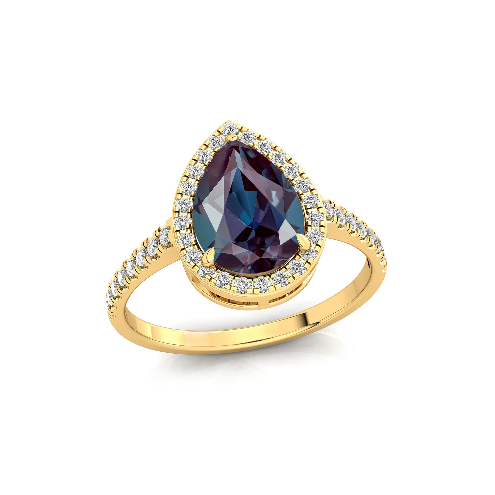 Classic Pear Shaped Alexandrite Halo Diamond Engagement Ring - GeumJewels
