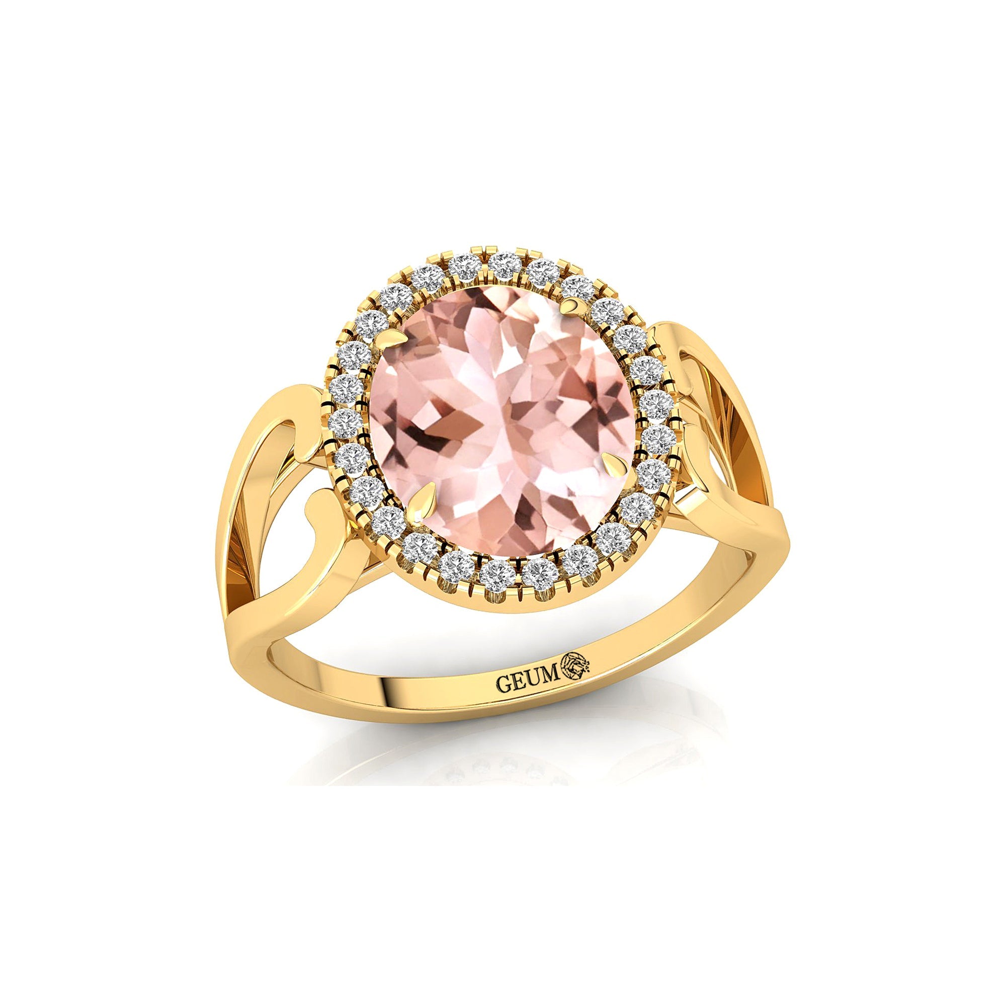 Vintage Love Inspired Oval Morganite Halo Diamond Engagement Ring - GeumJewels