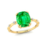 Cushion Cut Emerald Engagement Ring with Distant Diamond Band - GeumJewels