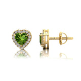 Heart Shaped Peridot Halo Diamond Stud Earrings - GeumJewels